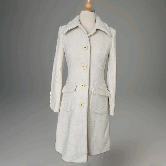 Mango MNG Wool Blend Women's Coat XS White Ivory Y2K Long Line Winter Jacket - Picture 1 of 9